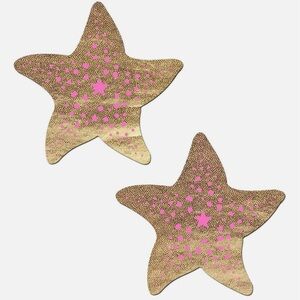 Pastease Liquid Gold and Pink Hologram Starfish Mermaid Nipple Pasties NWT